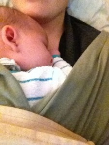 Where Ella spent most of her first 4 weeks - on my chest!