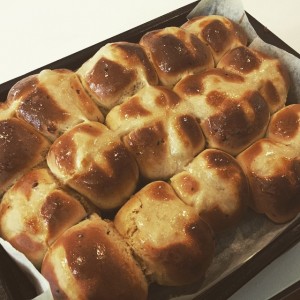 April 5. Day 57 of my #100happydays project. First attempt at home-made hot cross buns. 